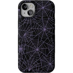 Casely iPhone 14 Plus Case | Opposites Attract | Day & Night Mountains | Bold Protective Design | Compatible with MagSafe(Midnight Web | Spider Web)