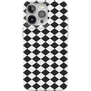 Casely iPhone 15 Pro Max Case | Butter Yellow Stripes | Sunday Best | Compatible with MagSafe | Classic Ultra Thin Design(Harlequin Salem Diamond | Black and White)