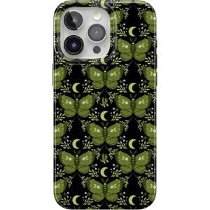 Casely iPhone 15 Pro Max Case | Moody Monochrome | Bordeaux Rose | Compatible with MagSafe | Classic Ultra Thin Design(Mystic Moths | Green Twilight)