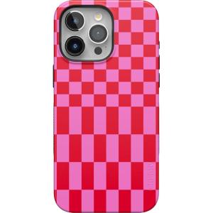 Casely iPhone 15 Pro Max Case | Twilight Flora | Moody Monochrome | Bold Protective Design | Compatible with MagSafe(Vibe Check | Pink Checkerboard)