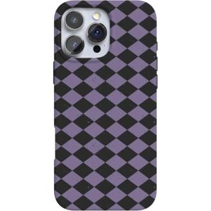 Casely iPhone 16 Pro Case | Moody Monochrome | Bordeaux Rose | Compatible with MagSafe | Classic Ultra Thin Design(Harlequin Midnight Diamond | Black and Purple)