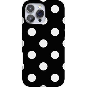 Casely iPhone 16 Pro Case | Moody Monochrome | Bordeaux Rose | Compatible with MagSafe | Classic Ultra Thin Design(High Contrast | Black Polka Dot)
