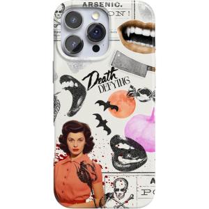 Casely iPhone 16 Pro Case | Moody Monochrome | Bordeaux Rose | Compatible with MagSafe | Classic Ultra Thin Design(If You Dare | Horror Collage)