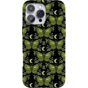 Casely iPhone 16 Pro Case | Moody Monochrome | Bordeaux Rose | Compatible with MagSafe | Classic Ultra Thin Design(Mystic Moths | Green Twilight)