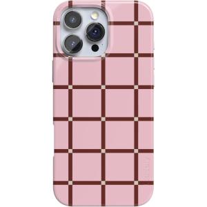 Casely iPhone 16 Pro Case | Moody Monochrome | Bordeaux Rose | Compatible with MagSafe | Classic Ultra Thin Design(Uptown Gridlock | Pink Checkerboard)
