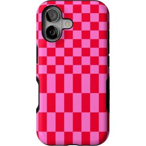 Casely iPhone 17 Case | Into The Wild | White Snow Leopard | Bold Protective Design | Compatible with MagSafe(Vibe Check | Pink Checkerboard)