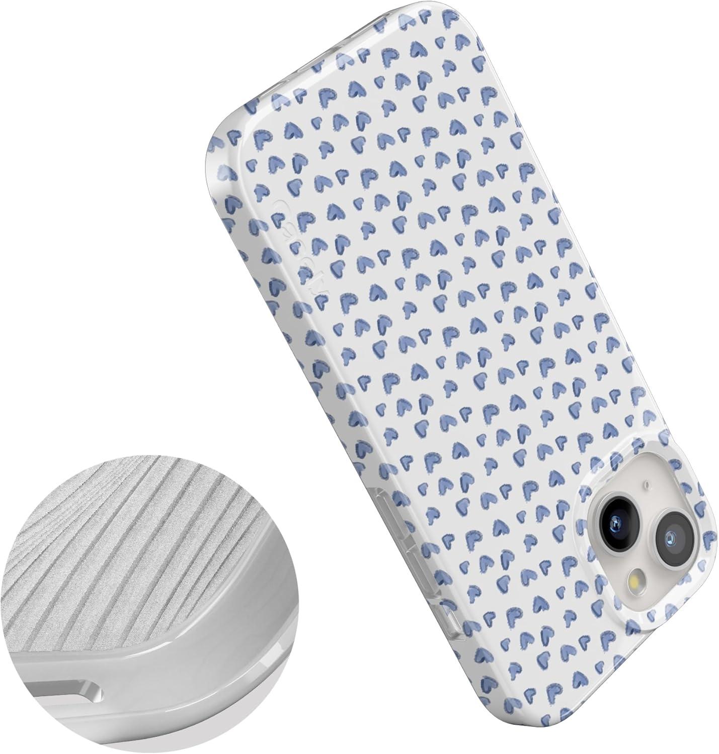 imageCasely iPhone 15 Case Hanging Around Potted Plants Floral Compatible with MagSafe Classic Ultra Thin DesignLovebug Blue Hearts