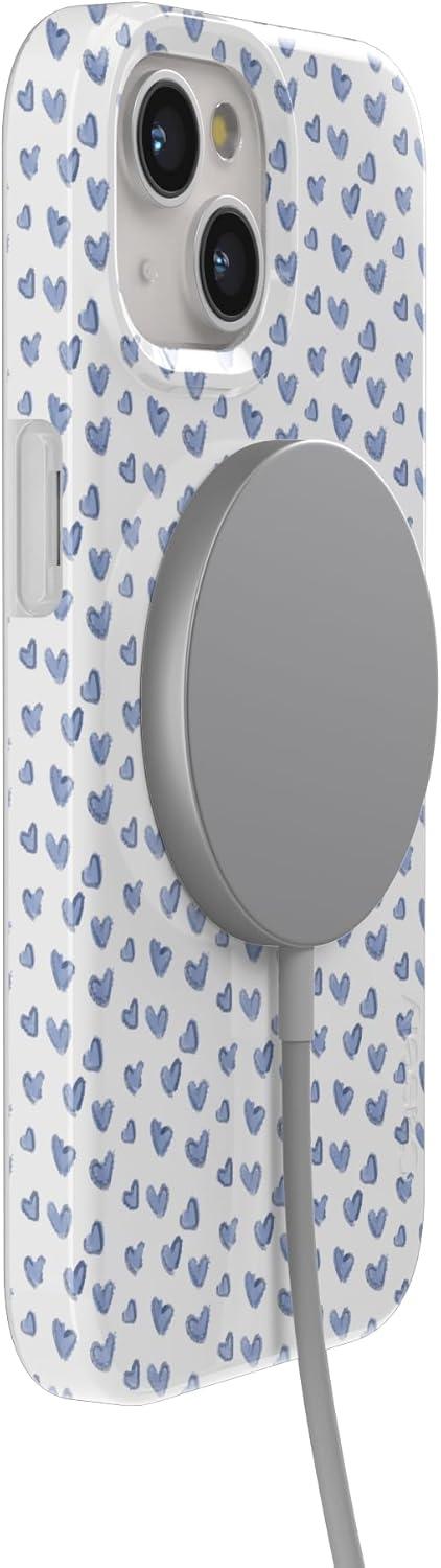 imageCasely iPhone 15 Case Hanging Around Potted Plants Floral Compatible with MagSafe Classic Ultra Thin DesignLovebug Blue Hearts