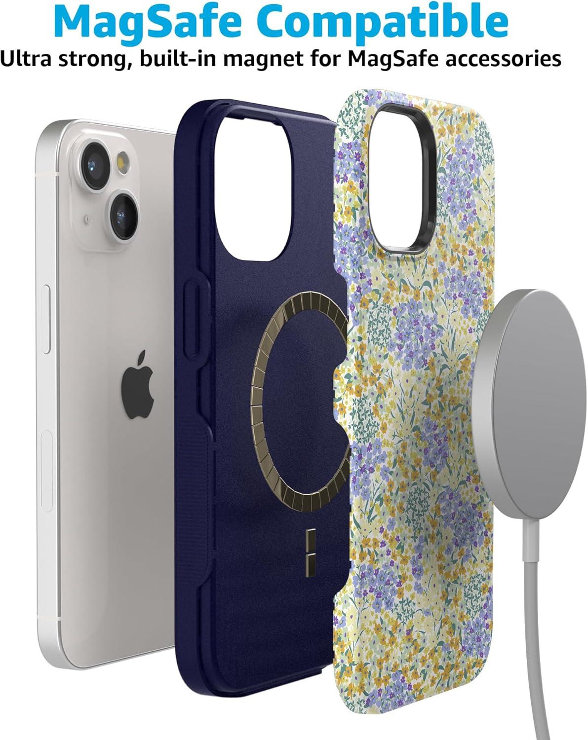 imageCasely iPhone 15 Plus Case  Navy Floral  Full Bloom  Bold Protective Design  Compatible with MagSafeDream Garden  Cottagecore Case