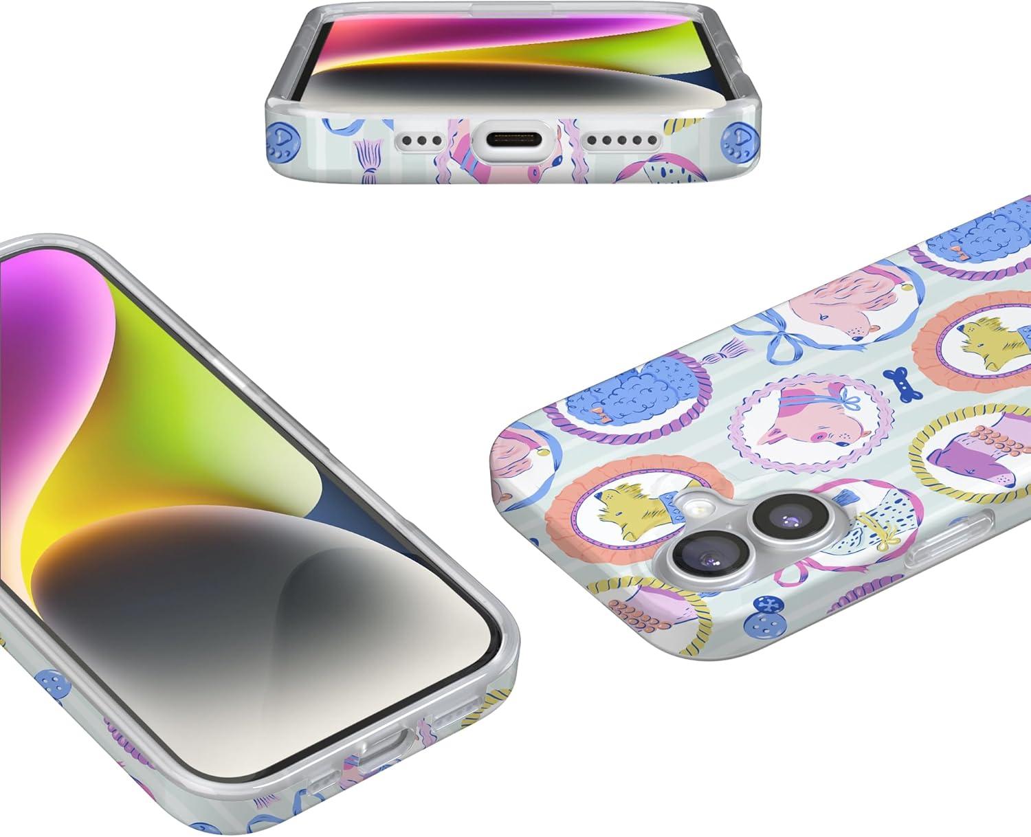 imageCasely iPhone 17 Case Full Bloom Navy Floral Compatible with MagSafe Classic Ultra Thin DesignChateau Pups French Dog