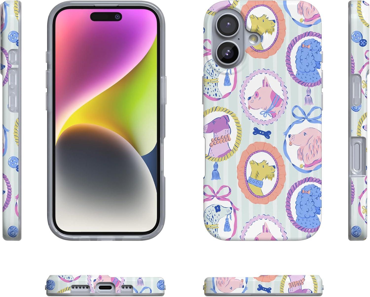 imageCasely iPhone 17 Case Full Bloom Navy Floral Compatible with MagSafe Classic Ultra Thin DesignChateau Pups French Dog