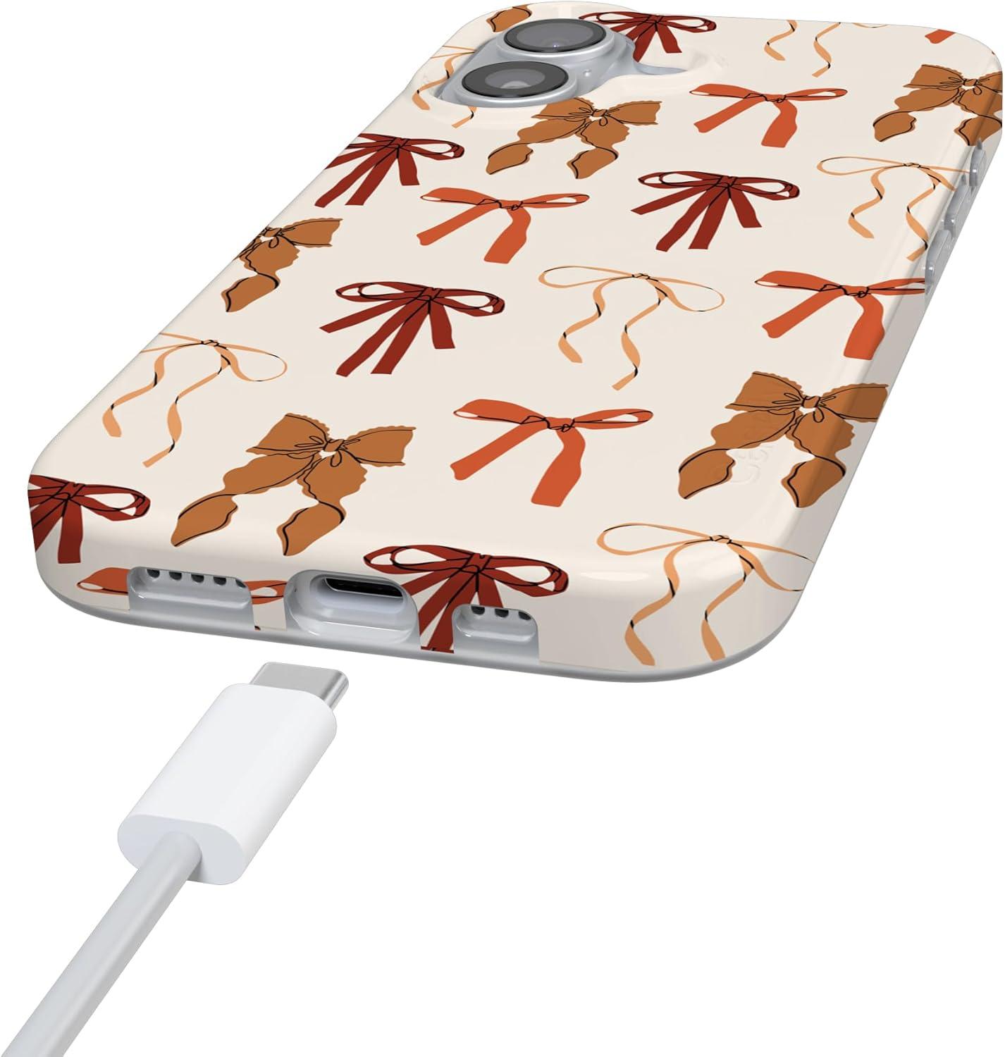 imageCasely iPhone 17 Case Full Bloom Navy Floral Compatible with MagSafe Classic Ultra Thin DesignFall Girlie Pumpkin Spice Bows