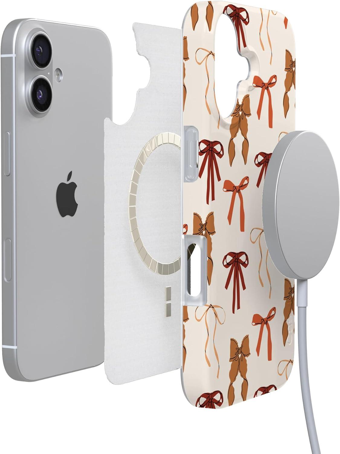 imageCasely iPhone 17 Case Full Bloom Navy Floral Compatible with MagSafe Classic Ultra Thin DesignFall Girlie Pumpkin Spice Bows