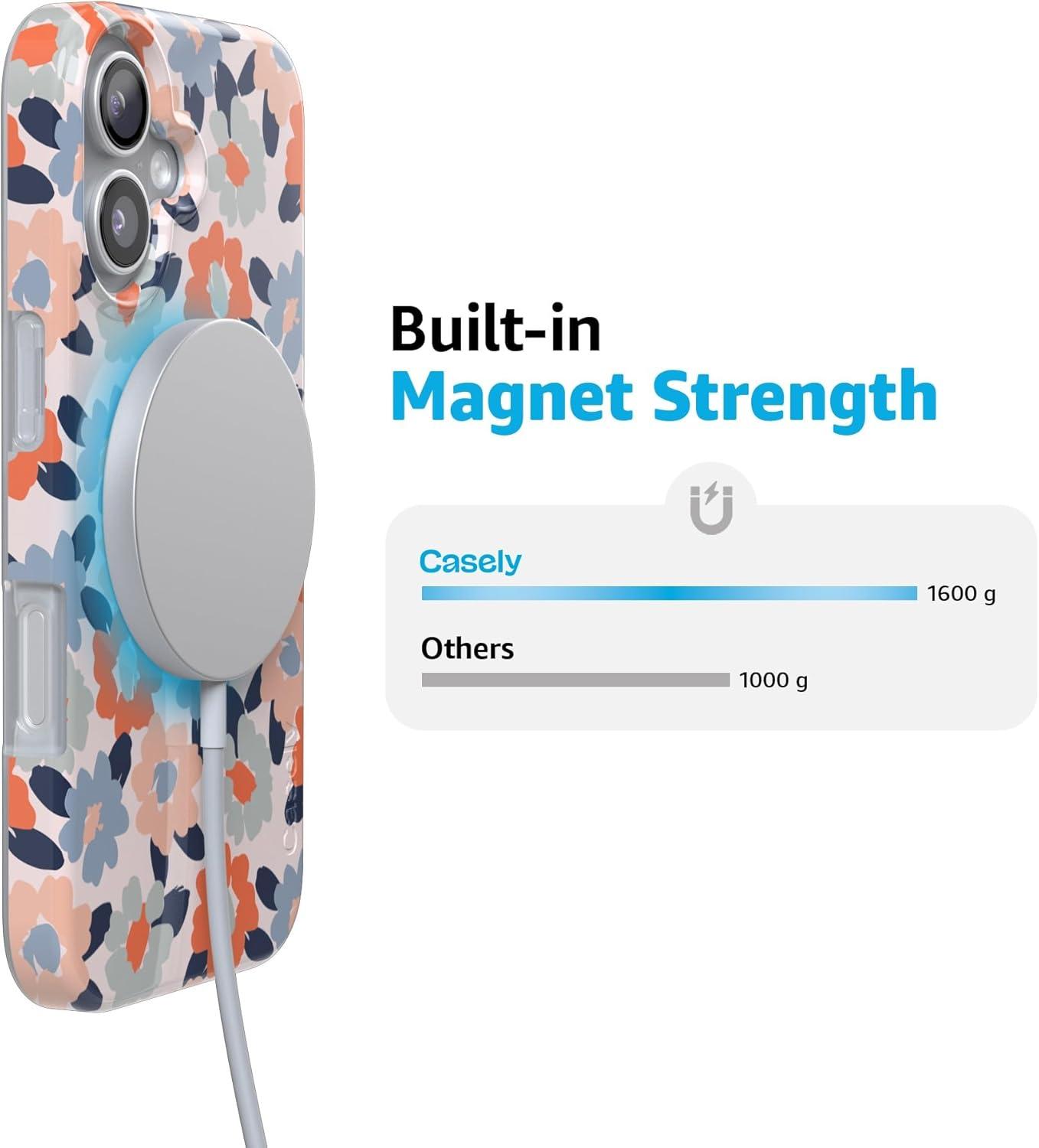 imageCasely iPhone 17 Case Full Bloom Navy Floral Compatible with MagSafe Classic Ultra Thin DesignField of Flowers Pastel Floral