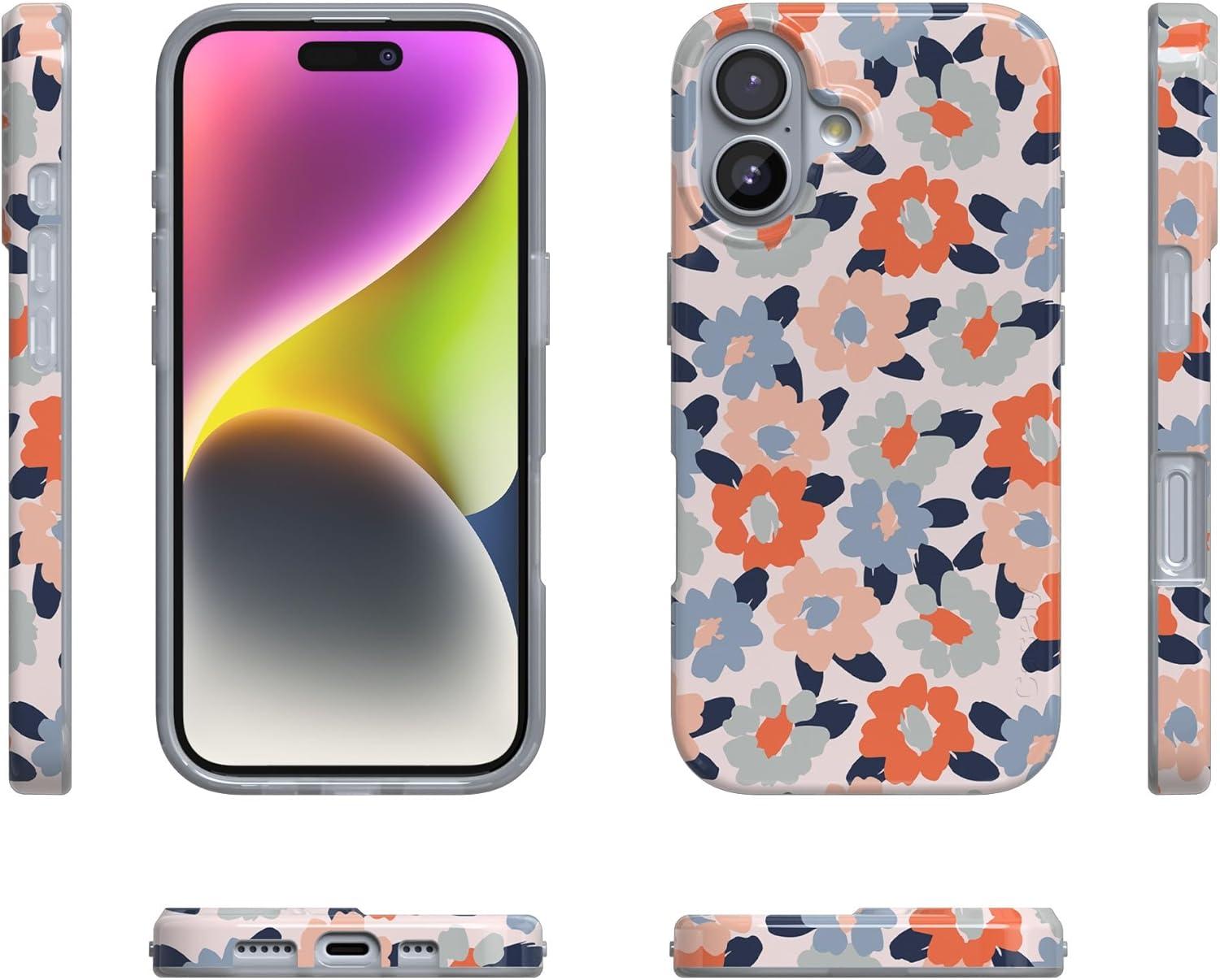 imageCasely iPhone 17 Case Full Bloom Navy Floral Compatible with MagSafe Classic Ultra Thin DesignField of Flowers Pastel Floral