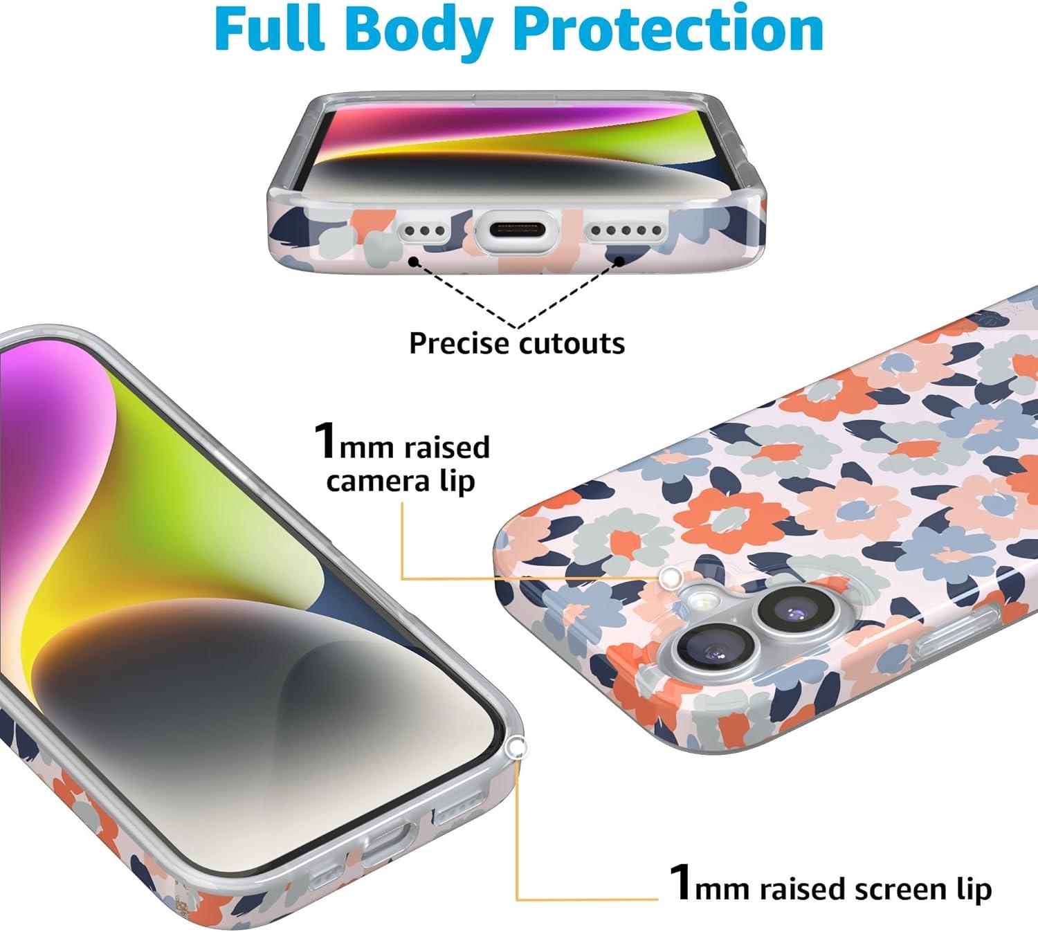 imageCasely iPhone 17 Case Full Bloom Navy Floral Compatible with MagSafe Classic Ultra Thin DesignField of Flowers Pastel Floral