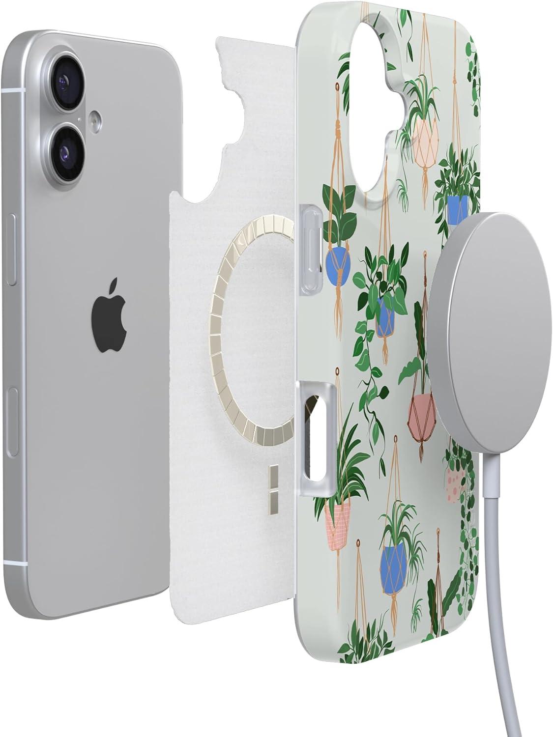 imageCasely iPhone 17 Case Full Bloom Navy Floral Compatible with MagSafe Classic Ultra Thin DesignHanging Around Potted Plants Floral