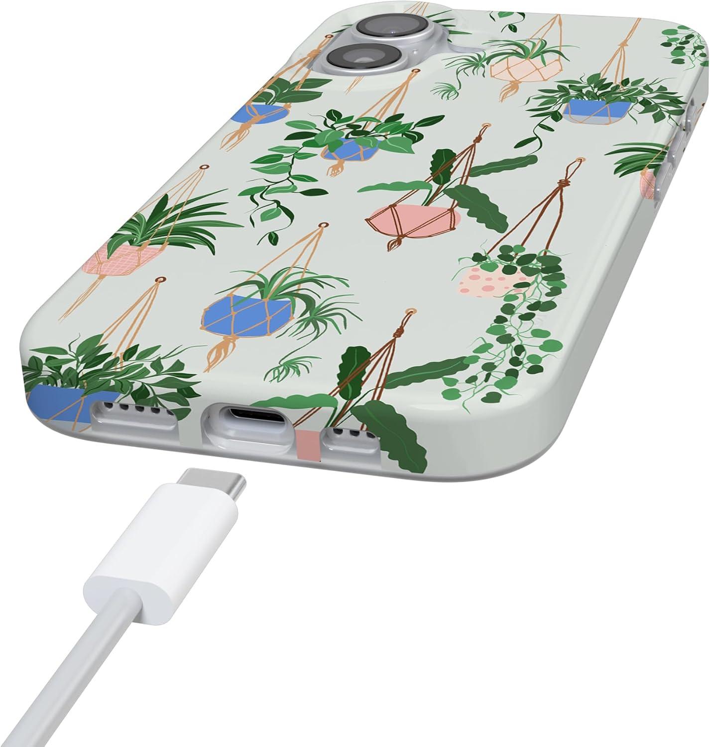 imageCasely iPhone 17 Case Full Bloom Navy Floral Compatible with MagSafe Classic Ultra Thin DesignHanging Around Potted Plants Floral