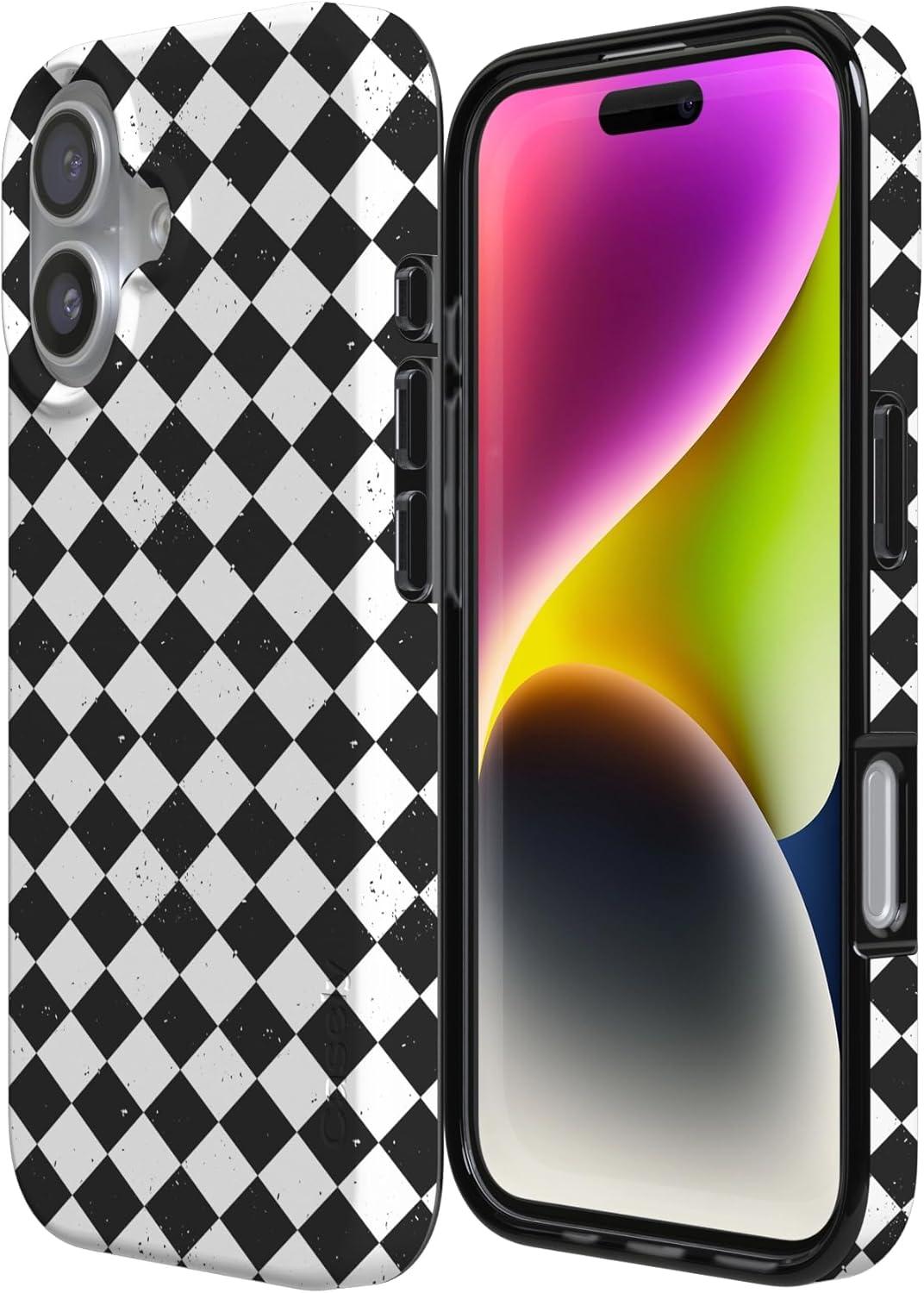 imageCasely iPhone 17 Case Full Bloom Navy Floral Compatible with MagSafe Classic Ultra Thin DesignHarlequin Salem Diamond Black and White