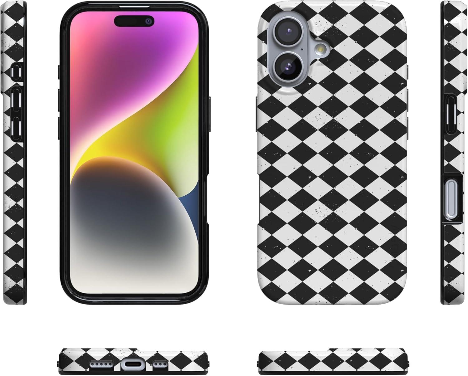 imageCasely iPhone 17 Case Full Bloom Navy Floral Compatible with MagSafe Classic Ultra Thin DesignHarlequin Salem Diamond Black and White