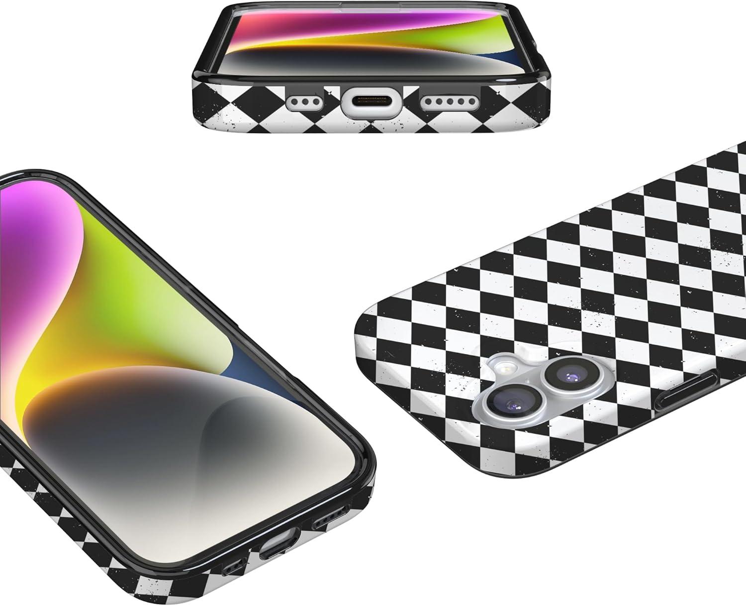 imageCasely iPhone 17 Case Full Bloom Navy Floral Compatible with MagSafe Classic Ultra Thin DesignHarlequin Salem Diamond Black and White