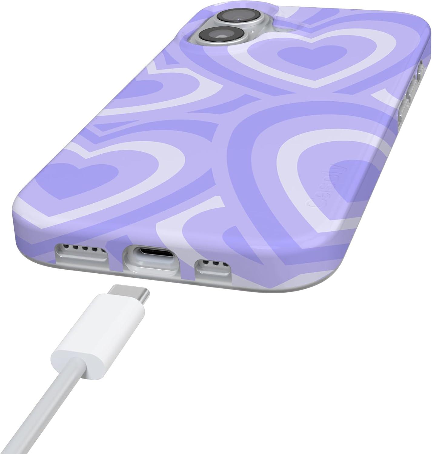 imageCasely iPhone 17 Case Full Bloom Navy Floral Compatible with MagSafe Classic Ultra Thin DesignLove Song Lavender Heart