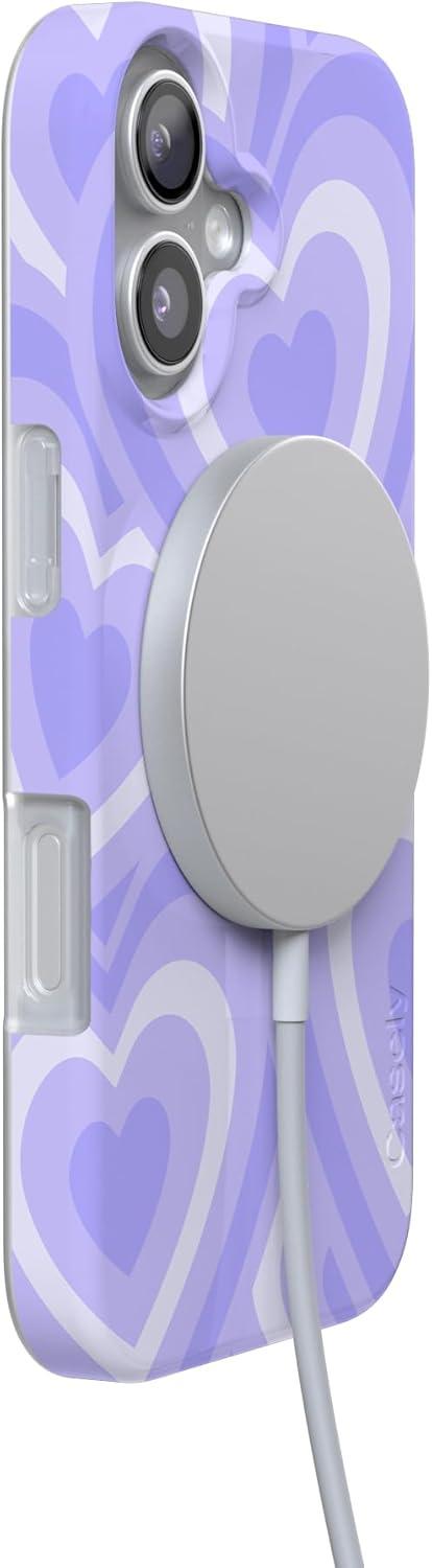 imageCasely iPhone 17 Case Full Bloom Navy Floral Compatible with MagSafe Classic Ultra Thin DesignLove Song Lavender Heart