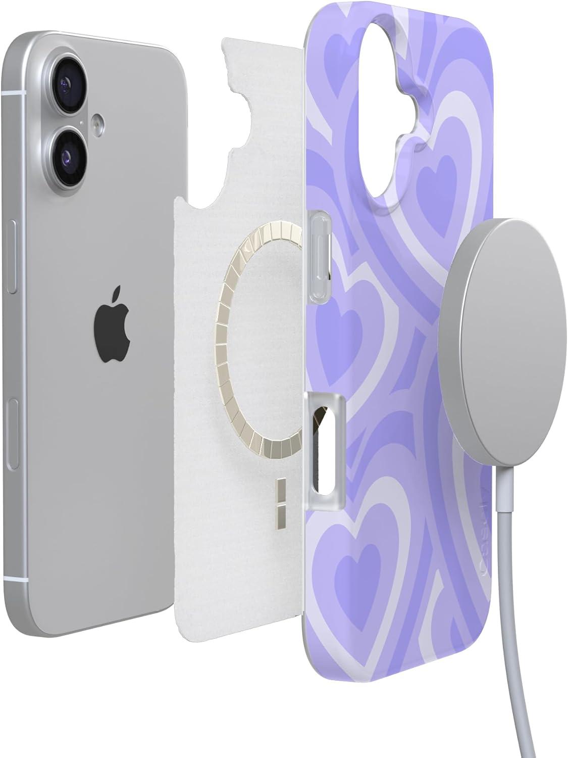 imageCasely iPhone 17 Case Full Bloom Navy Floral Compatible with MagSafe Classic Ultra Thin DesignLove Song Lavender Heart