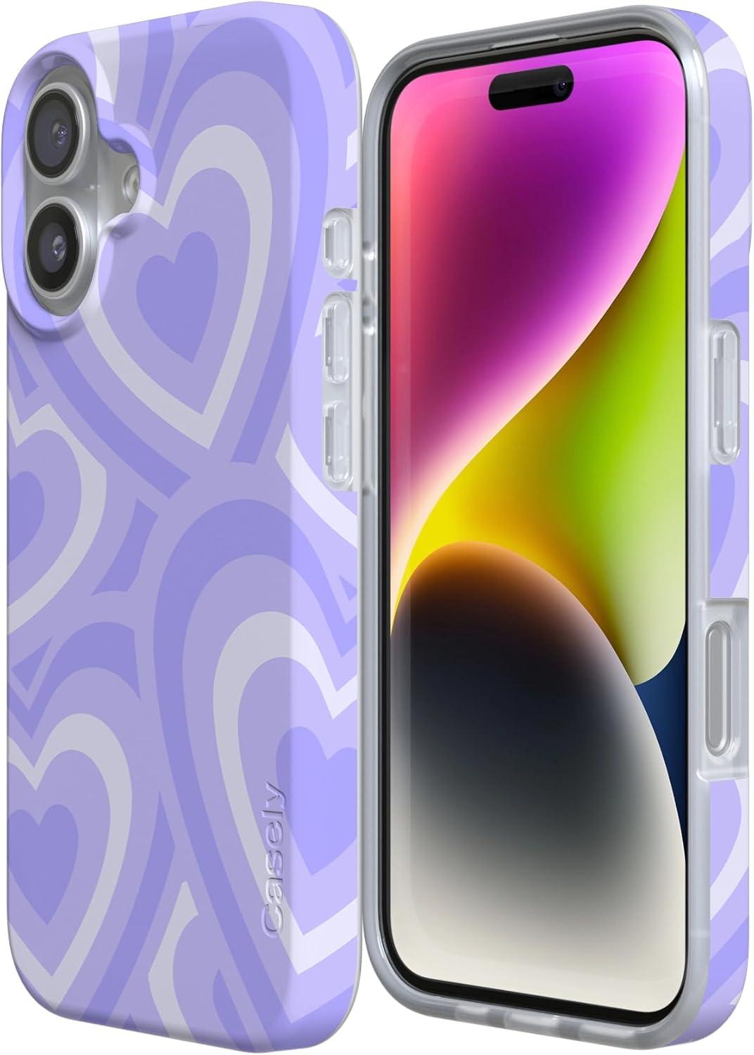 imageCasely iPhone 17 Case Full Bloom Navy Floral Compatible with MagSafe Classic Ultra Thin DesignLove Song Lavender Heart