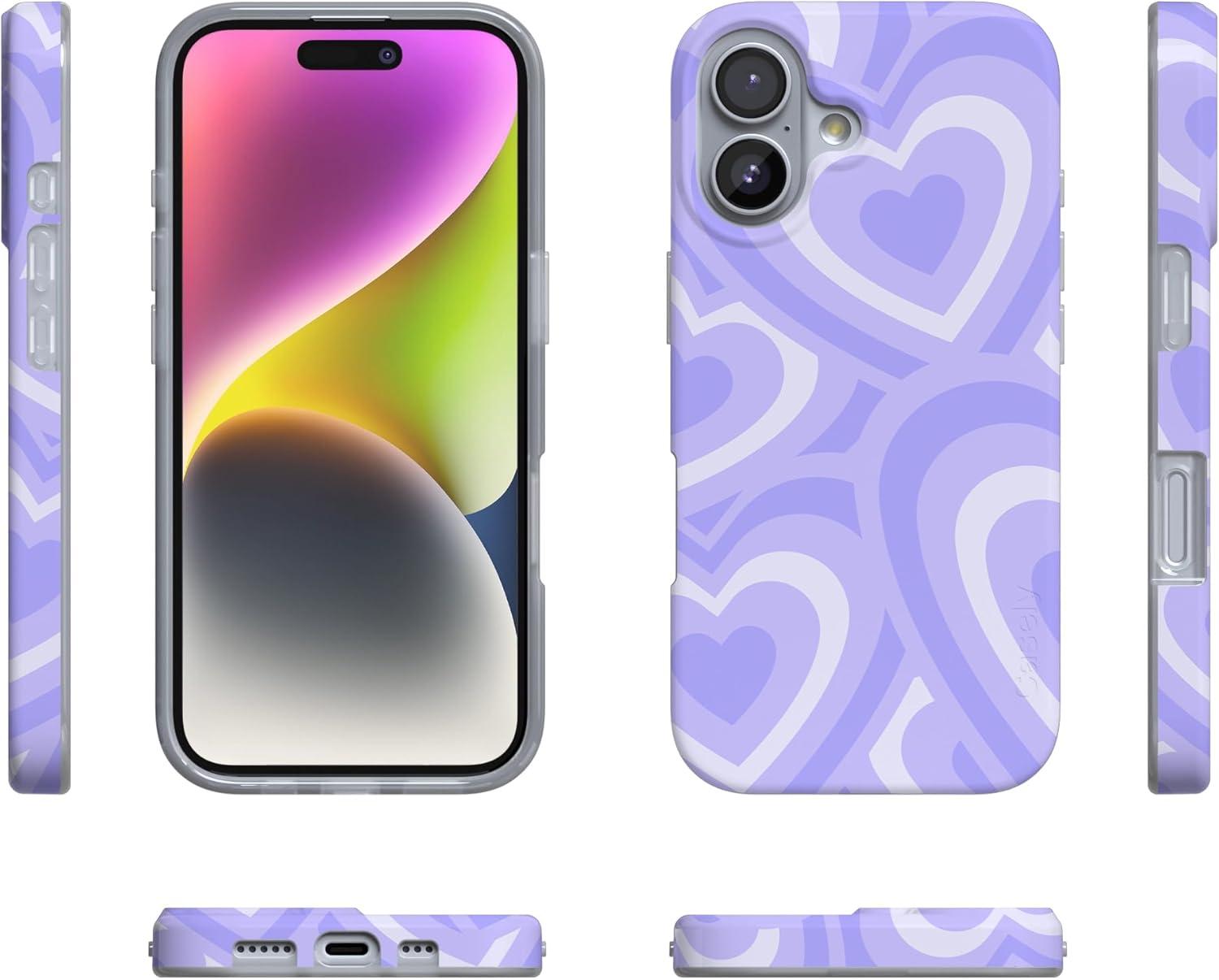 imageCasely iPhone 17 Case Full Bloom Navy Floral Compatible with MagSafe Classic Ultra Thin DesignLove Song Lavender Heart