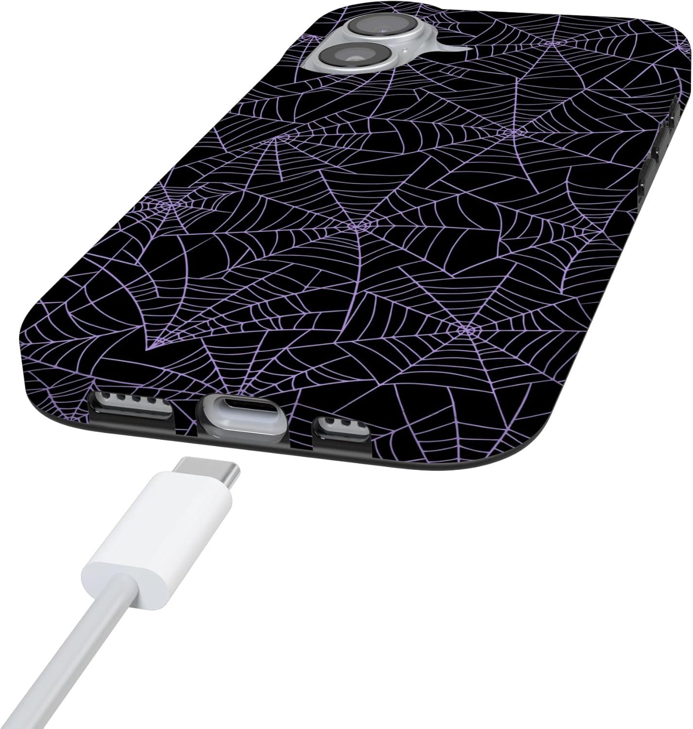 imageCasely iPhone 17 Case Full Bloom Navy Floral Compatible with MagSafe Classic Ultra Thin DesignMidnight Web Spider Web