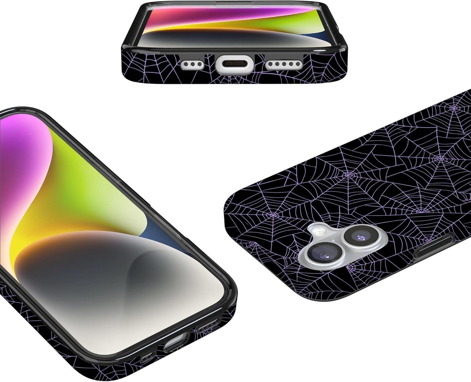 imageCasely iPhone 17 Case Full Bloom Navy Floral Compatible with MagSafe Classic Ultra Thin DesignMidnight Web Spider Web