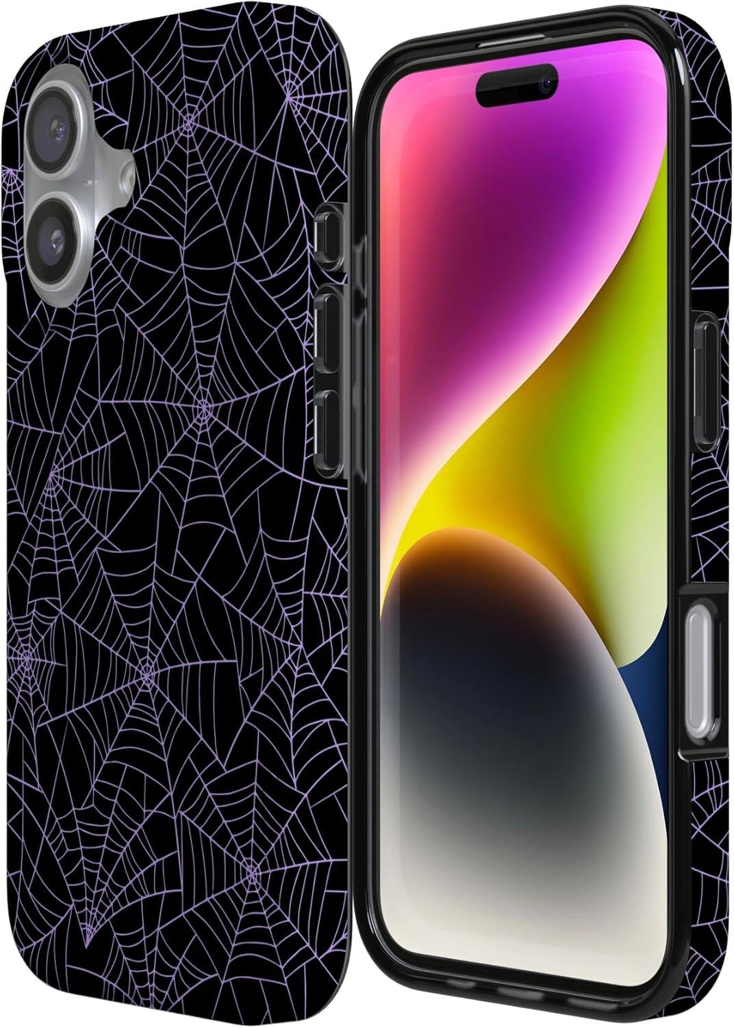 imageCasely iPhone 17 Case Full Bloom Navy Floral Compatible with MagSafe Classic Ultra Thin DesignMidnight Web Spider Web