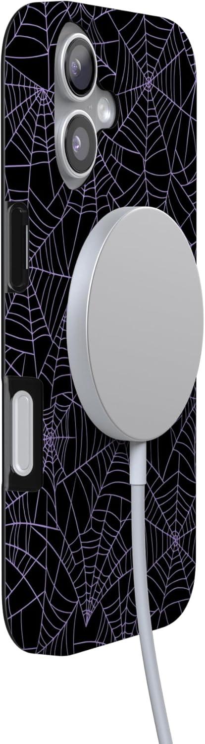 imageCasely iPhone 17 Case Full Bloom Navy Floral Compatible with MagSafe Classic Ultra Thin DesignMidnight Web Spider Web
