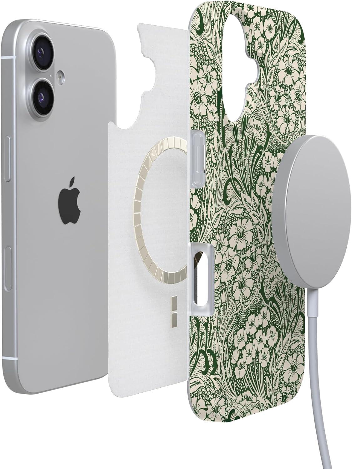imageCasely iPhone 17 Case Full Bloom Navy Floral Compatible with MagSafe Classic Ultra Thin DesignMystic Meadow Green Gardens
