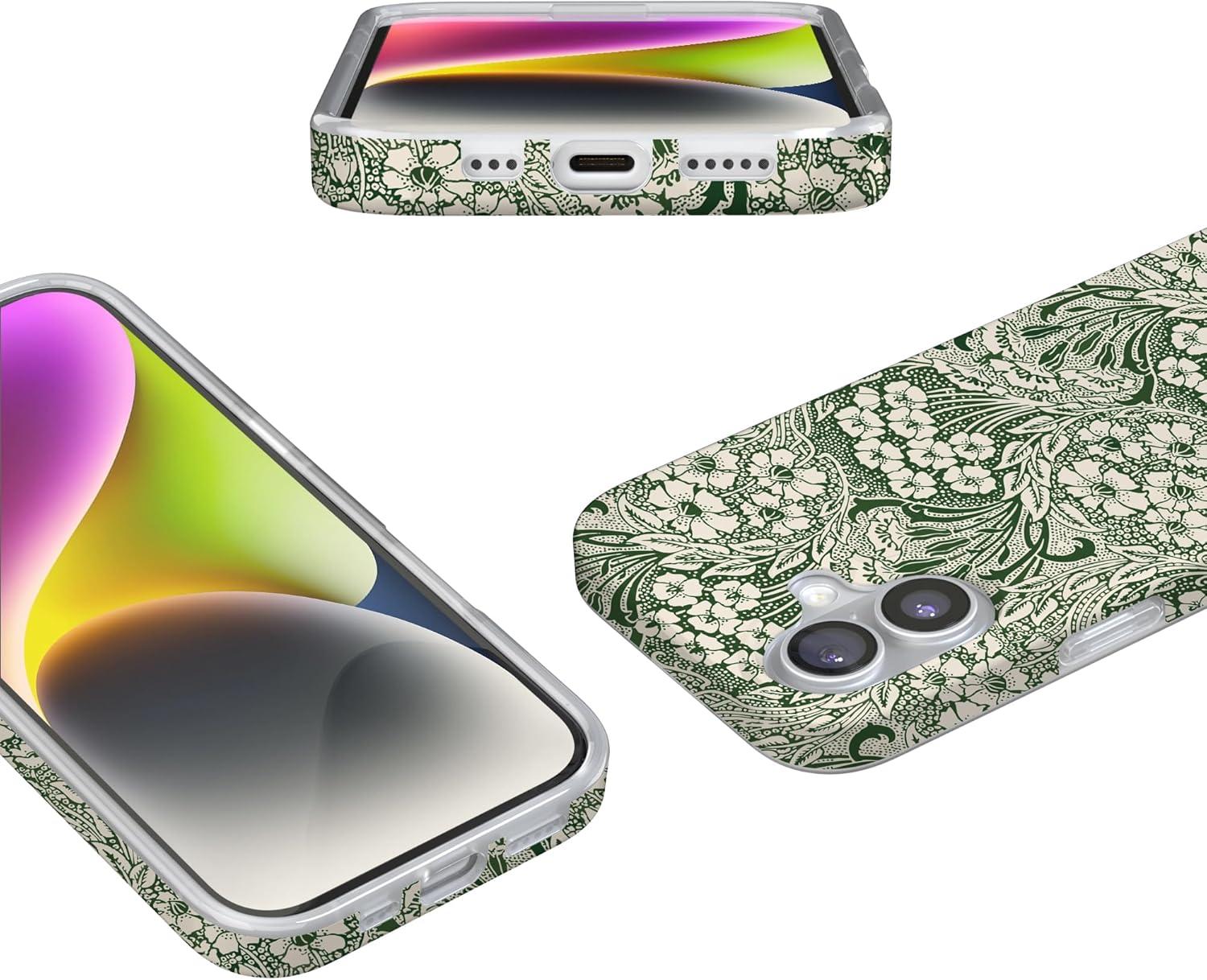 imageCasely iPhone 17 Case Full Bloom Navy Floral Compatible with MagSafe Classic Ultra Thin DesignMystic Meadow Green Gardens