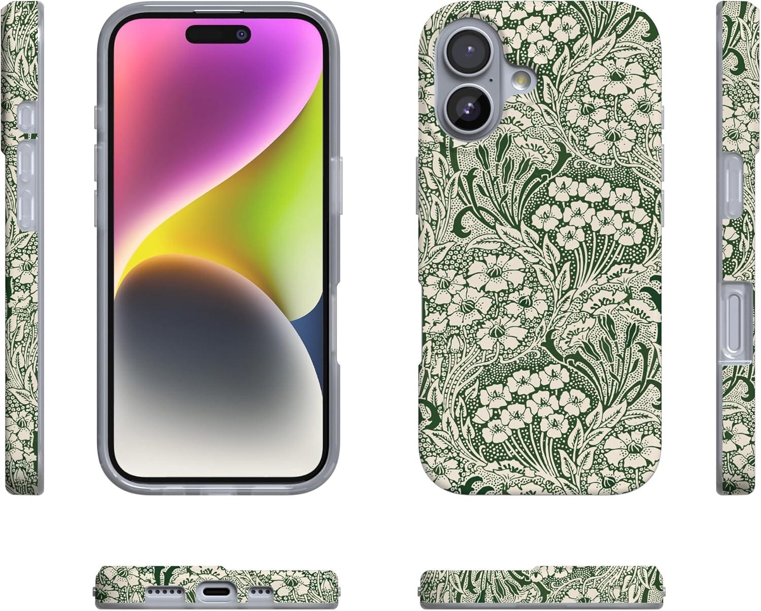 imageCasely iPhone 17 Case Full Bloom Navy Floral Compatible with MagSafe Classic Ultra Thin DesignMystic Meadow Green Gardens
