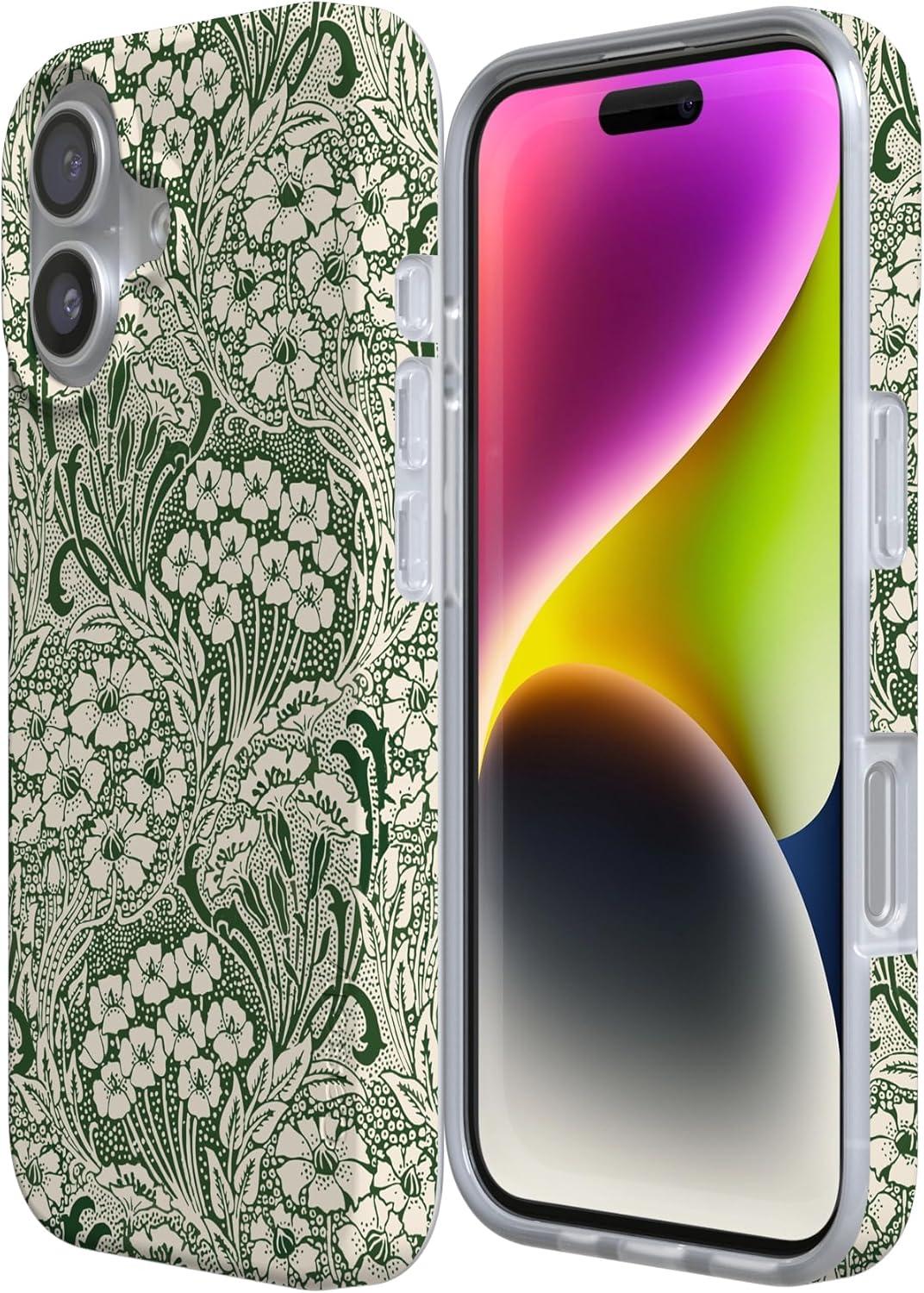 imageCasely iPhone 17 Case Full Bloom Navy Floral Compatible with MagSafe Classic Ultra Thin DesignMystic Meadow Green Gardens