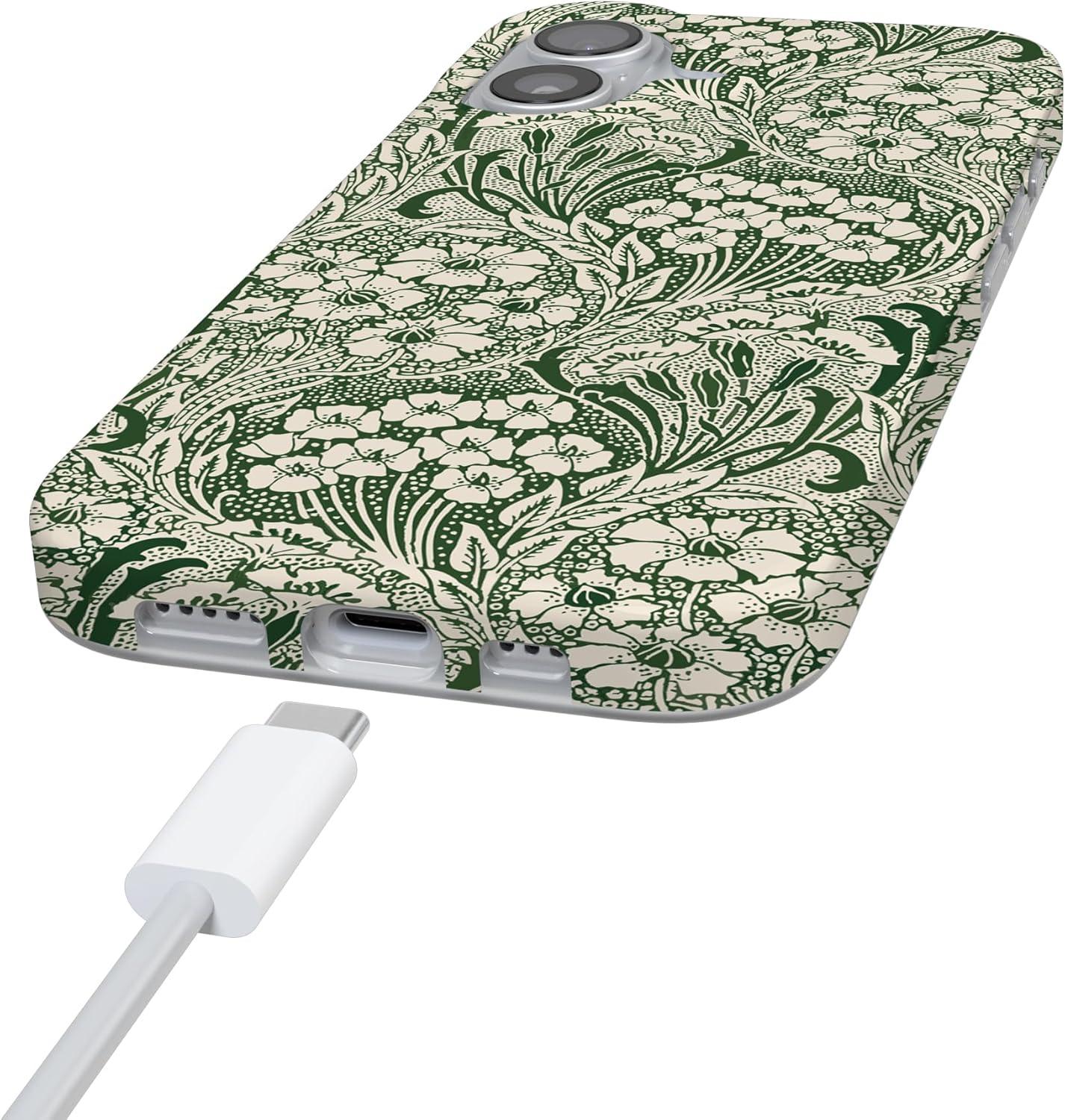 imageCasely iPhone 17 Case Full Bloom Navy Floral Compatible with MagSafe Classic Ultra Thin DesignMystic Meadow Green Gardens