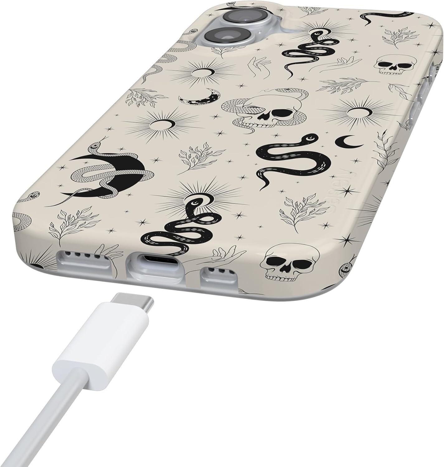 imageCasely iPhone 17 Case Full Bloom Navy Floral Compatible with MagSafe Classic Ultra Thin DesignNo Further Explanation Snakes Skulls