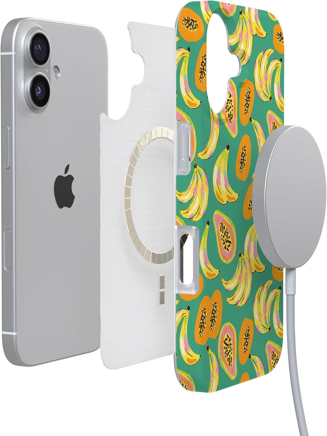 imageCasely iPhone 17 Case Full Bloom Navy Floral Compatible with MagSafe Classic Ultra Thin DesignPapaya Palms Dippin Daisys Tropical Vaca
