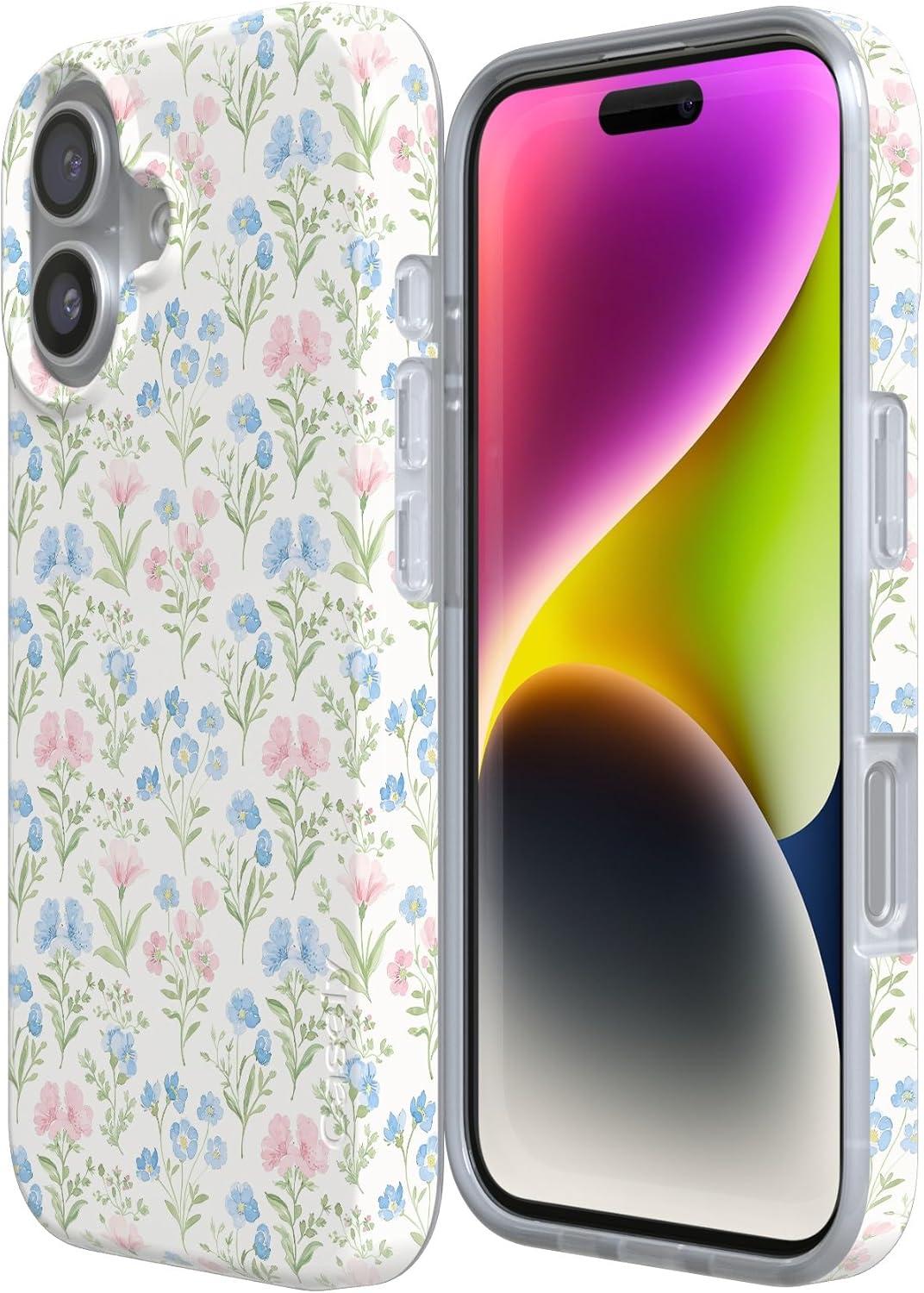 imageCasely iPhone 17 Case Full Bloom Navy Floral Compatible with MagSafe Classic Ultra Thin DesignPastel Garden Sunday Best