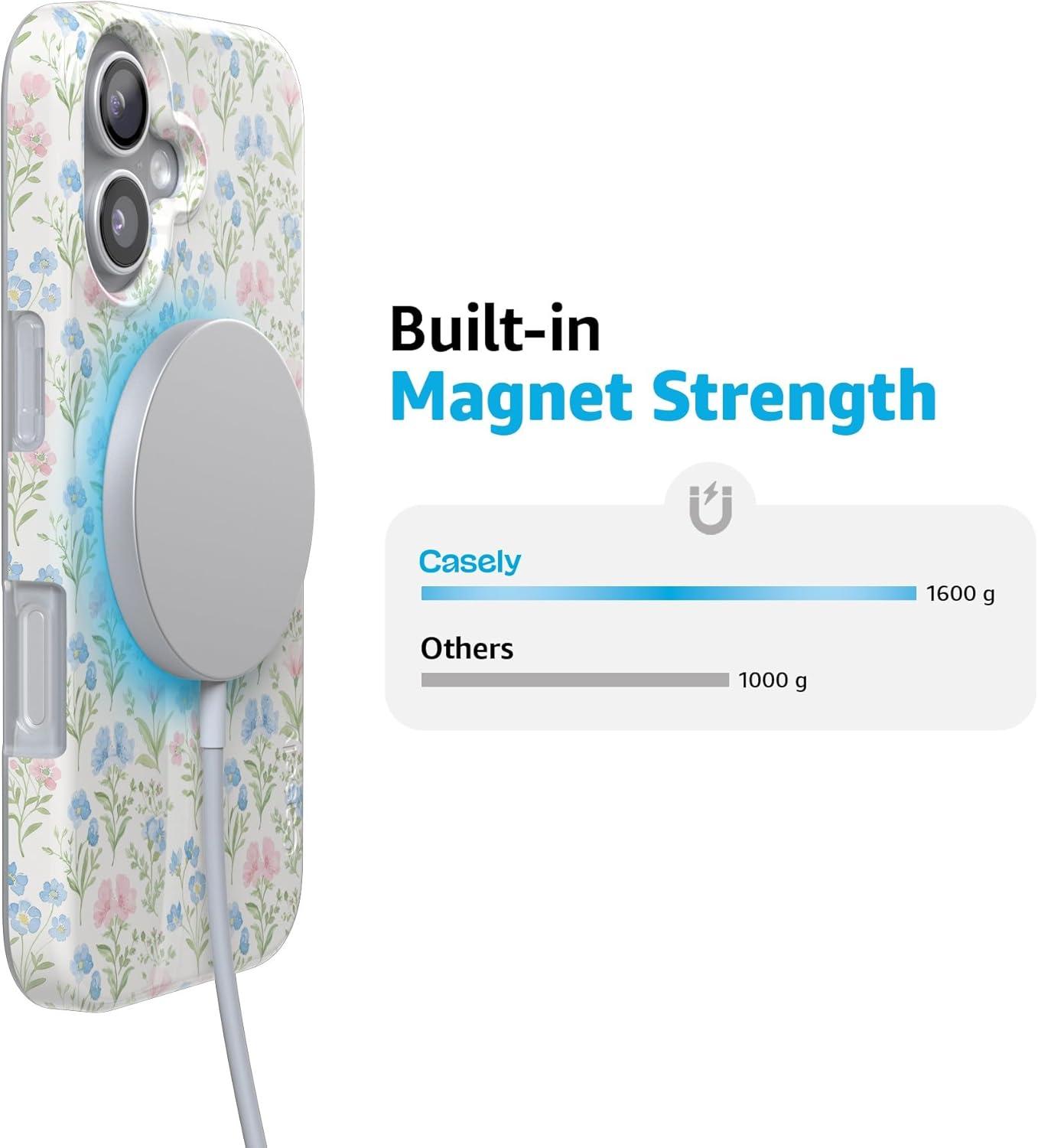 imageCasely iPhone 17 Case Full Bloom Navy Floral Compatible with MagSafe Classic Ultra Thin DesignPastel Garden Sunday Best