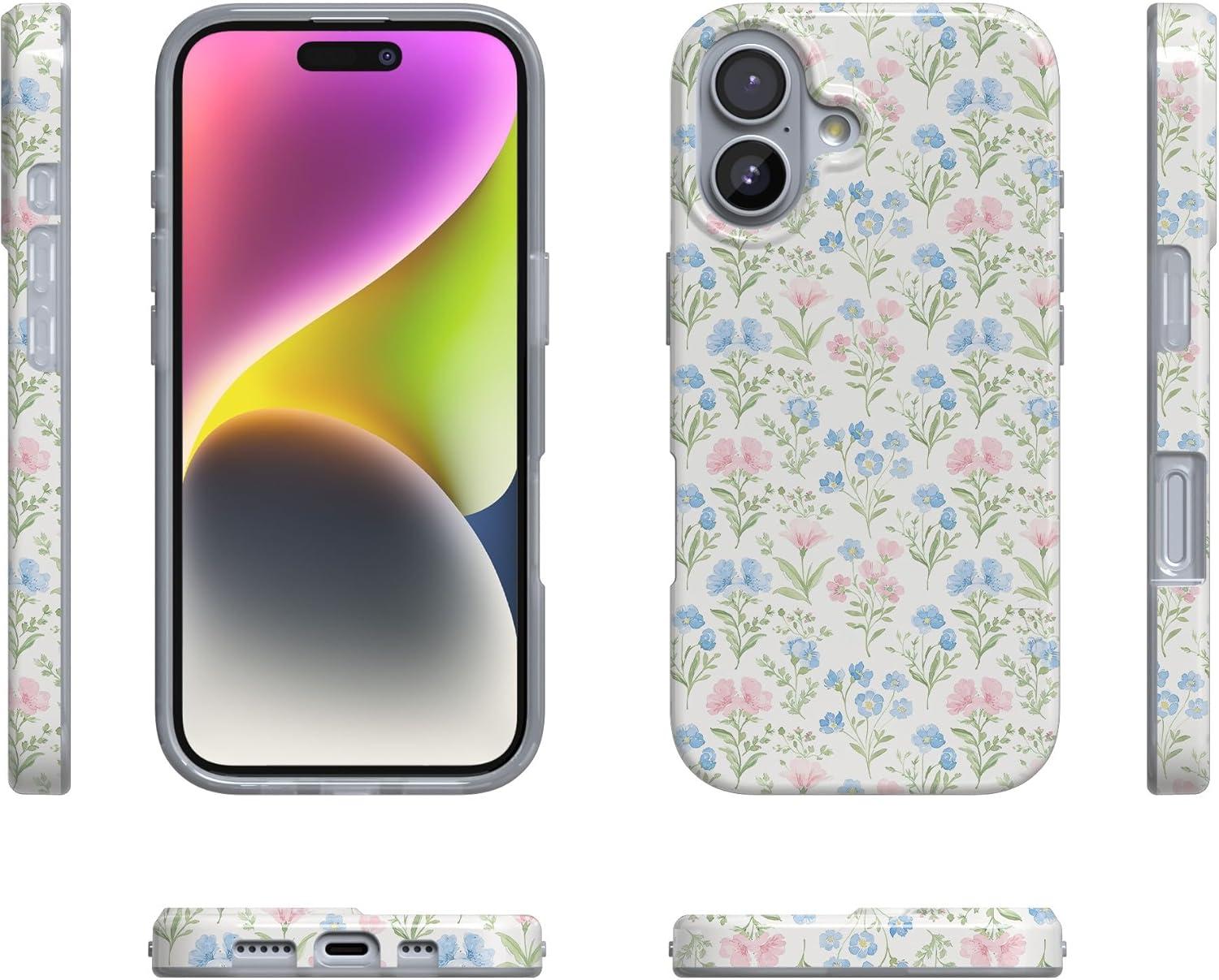 imageCasely iPhone 17 Case Full Bloom Navy Floral Compatible with MagSafe Classic Ultra Thin DesignPastel Garden Sunday Best