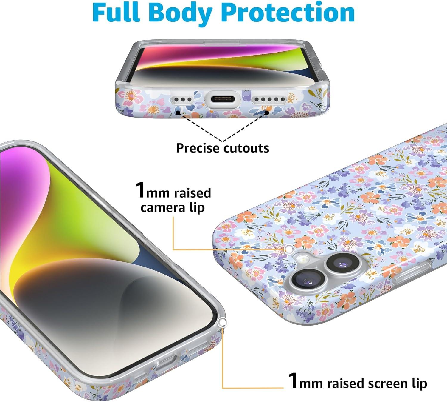 imageCasely iPhone 17 Case Full Bloom Navy Floral Compatible with MagSafe Classic Ultra Thin DesignPoppy Meadows Pastel Floral