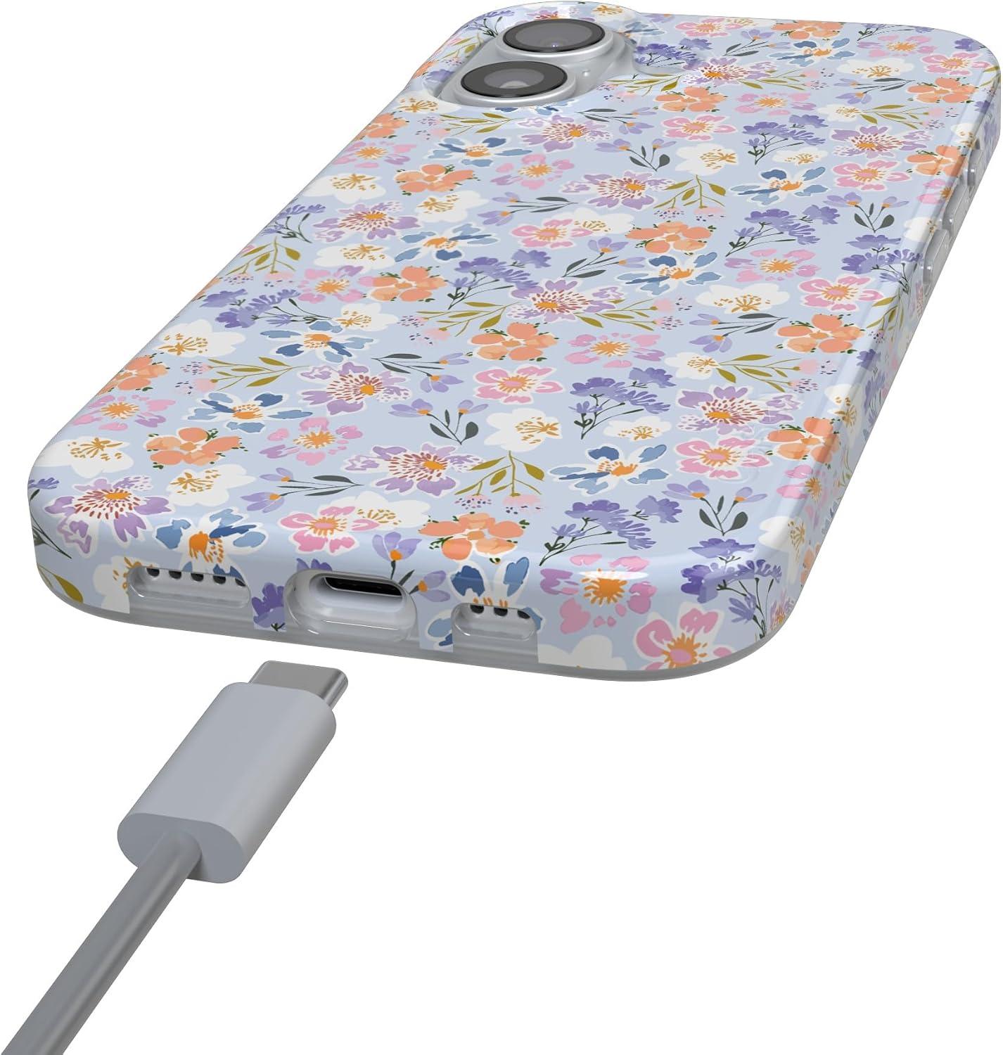 imageCasely iPhone 17 Case Full Bloom Navy Floral Compatible with MagSafe Classic Ultra Thin DesignPoppy Meadows Pastel Floral