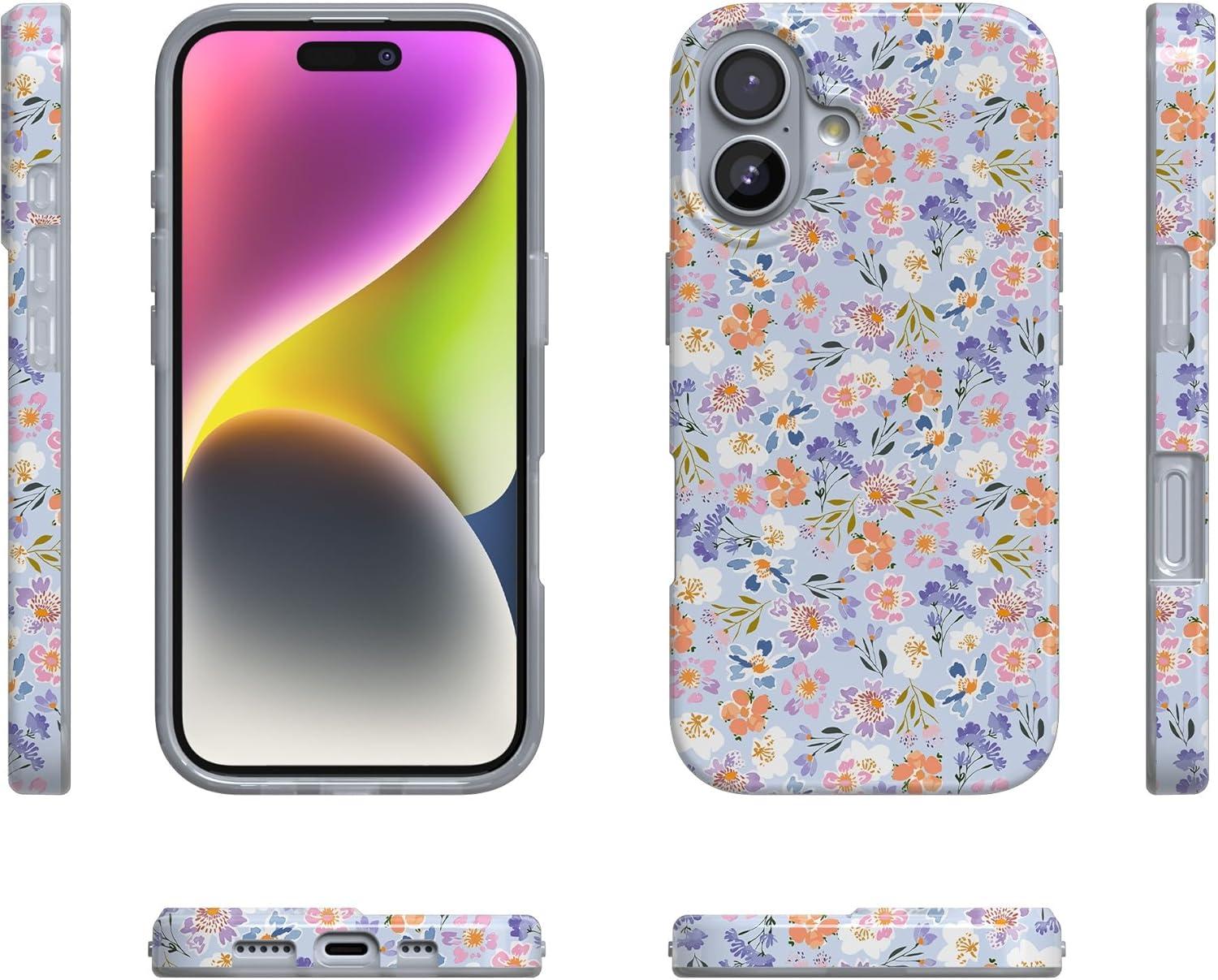 imageCasely iPhone 17 Case Full Bloom Navy Floral Compatible with MagSafe Classic Ultra Thin DesignPoppy Meadows Pastel Floral