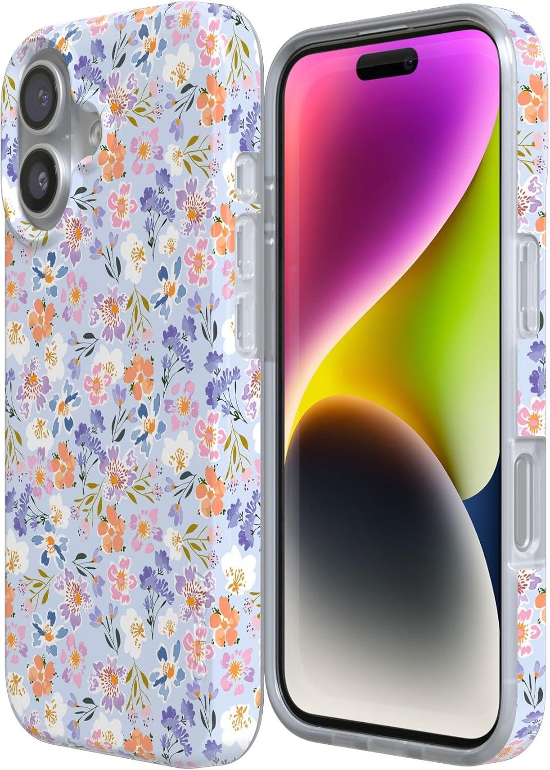 imageCasely iPhone 17 Case Full Bloom Navy Floral Compatible with MagSafe Classic Ultra Thin DesignPoppy Meadows Pastel Floral