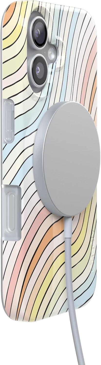 imageCasely iPhone 17 Case Full Bloom Navy Floral Compatible with MagSafe Classic Ultra Thin DesignRide The Wave Pastel Rainbow Lined