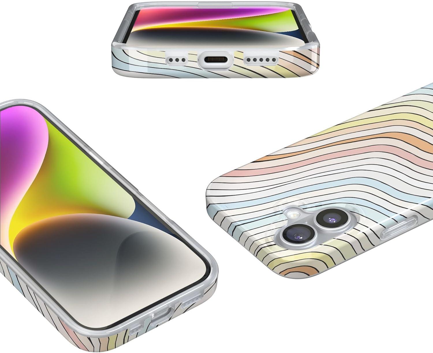 imageCasely iPhone 17 Case Full Bloom Navy Floral Compatible with MagSafe Classic Ultra Thin DesignRide The Wave Pastel Rainbow Lined